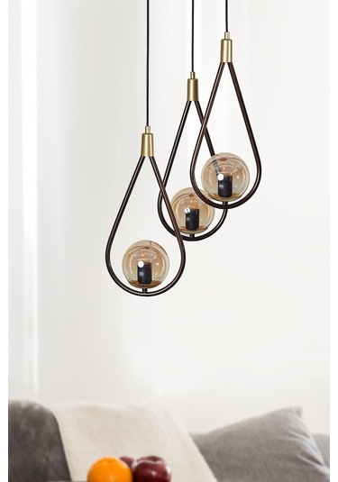 Luzarana Siena 3 Lü Sarı-Eskitme Metal Gövde Bal Rengi Camlı Tasarım L... Çok Renkli