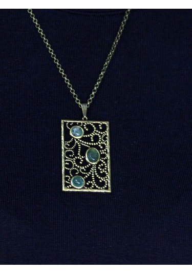 Doğal Taş Yeşil Akik 3'lü Doğal Taşlı Antik Kadın Kolye Euk45ya Yeşil