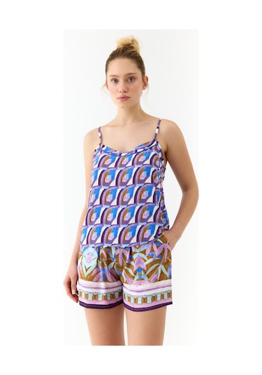 Amarelle Liberty Mor Desenli İnce Askılı, Şortlu Pijama Takımı