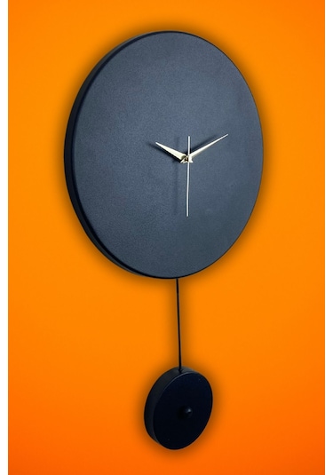 Elis Model Modern Metal Sıvama Akar Sessiz Mekanizmalı Duvar Saati 30 30cm Sarkaç Şeklinde Süs Siyah
