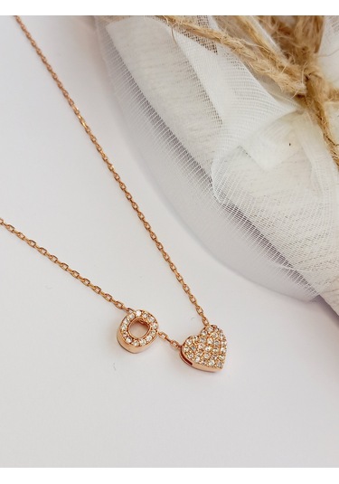 Keskin Gümüş Gümüş Zirkon Taşlı Gold Kalp Kadın Trend Harf Kolye Kadın Kolye