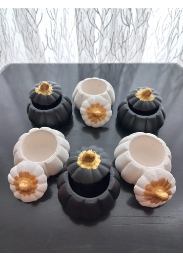 Mini Balkabağı 6'lı Lokumluk, Kahve Yanı Sunumluk Siyah Beyaz Dekoratif Obje 06