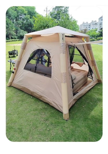 Su Geçirmez Şişme Kamp Çadırı 6 Kişilik Aile Çadırı 230x230x170cm Bej