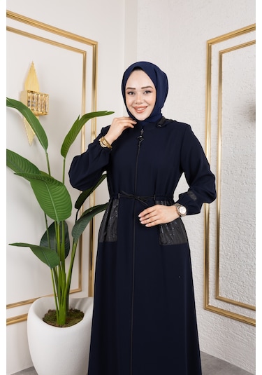 Nevayla Moda Cep Detaylı Bağlamalı Ferace - Lacivert / F0138 Lacivert