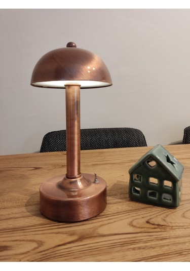 Mylights Pilli Led Abajur Gece Lambası Masa Üsüt Abajur Cafe Retorant Abajur Bakır Eskitme Kaplamalı