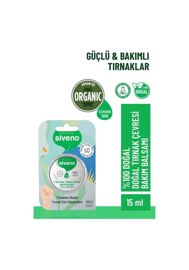 Siveno %100 Doğal Tırnak Çevresi Bakım Balsamı Organik Argan Yağlı Bitkisel Onarıcı Krem 15 ML