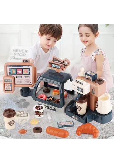 Reedark Çocuklar İçin 3'ü 1 Arada Kahve Dükkanı Oyuncak Seti - Ses Ve Işık Efektli Para Kasası İle 41 Aksesuar, Gelişimsel Rol Oyunları Mavi Diğer