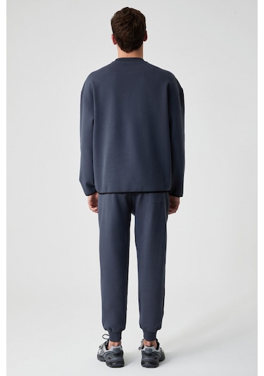 GRIMELANGE Plemon Erkek Bisiklet Yaka Uzun Kol Baskı Detaylı Oversize Gri Sweatshirt Gri