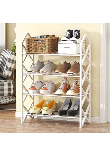 Kangvka 4 Katlı Metal Ayakkabı Rafı, Dayanıklı Çelik, Kolay Montaj, 42x58x58 Cm, Ev/ofis/çatı Katı Kullanıma Uygun Beyaz