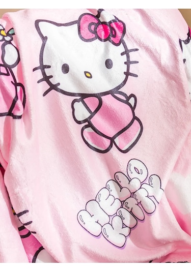Pembe Hello Kitty Baskılı Tv Battaniyesi 100x150 Cm