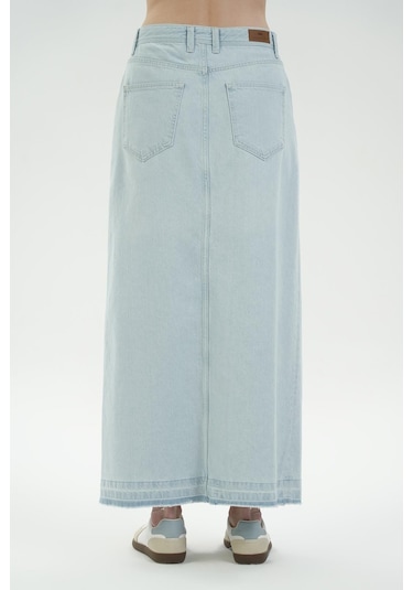 Açık Mavi Yırtmaç Detaylı Maxi Jean Etek C 4532-038 Açık Mavi