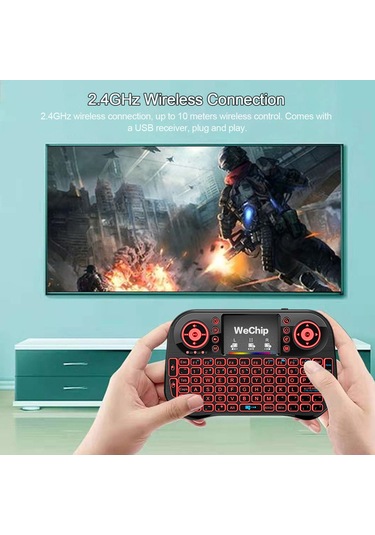 Hombey Wechip İ10 Siyah Mini Kablosuz Klavye - 7 Renkli Aydınlatma Ve Dokunmatik Panel - Android Tv Kutusu, Pc, Akıllı Tv İçin Uyumlu
