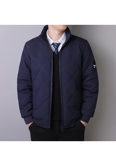 2025 Yeni Erkek Sonbahar Ve Kış Peluş Pamuklu Ceket Koyu Mavi