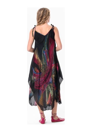 Askılı Vual Afrodit Midi Boy Yazlık Elbise Siyah 6204 - Kadın Siyah