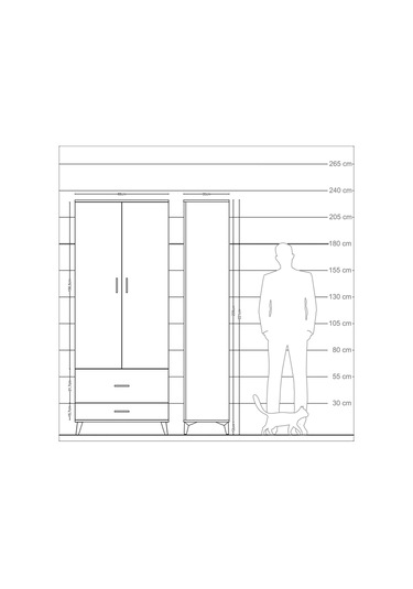 Arges Dolap 2 Raflı 2 Çekmeceli Tek Askılı 88x30x221 Çam-çam Çam
