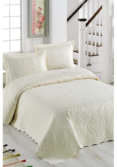 Ivy Krem Çift Kişilik Microfiber Kapitone Yatak Örtüsü Ekru
