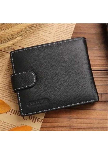 Createtech Hakiki Deri Erkek Cüzdan, Premium Siyah Inek Derisi, Kısa Adam Model Siyah