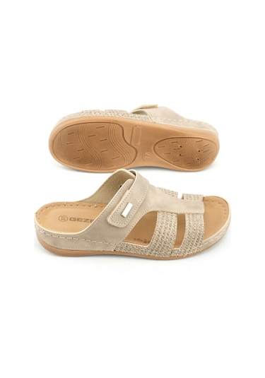 Gezer Yazlık Kadın Suni Deri Rahat İç Taban Tek Cırtlı Kemer Ayarlanabilir Günlük Terlik Gt1yze.14917.04.012.g8 Bej