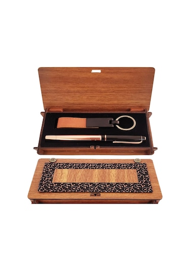 Ahşap Kutulu Bakır Roller Kalem Taba Anahtarlık Set