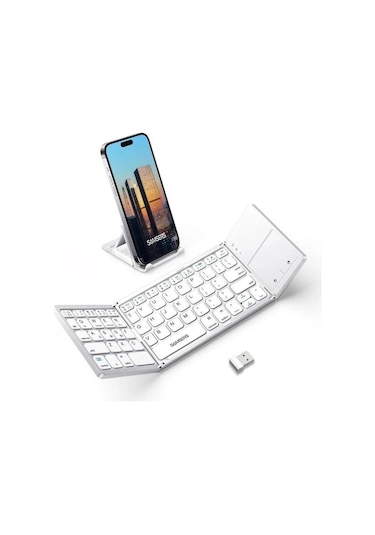 Samsung Uyumlu Samsers Touchpadli Katlanabilir Bluetooth Klavye Frost Silver