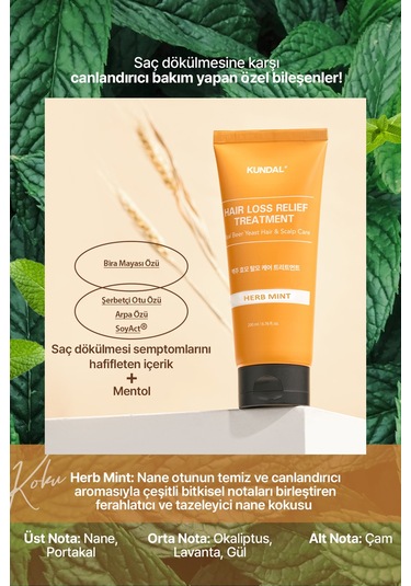 Saç Dökülmelerine Karşı Bakım Kremi Kundal Hair Loss Relief Treatment Herb Mint
