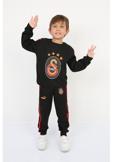 Erkek Çocuk Bisiklet Yaka Taraftar Eşofman Takım Siyah Kırmızı Siyah - Kırmızı