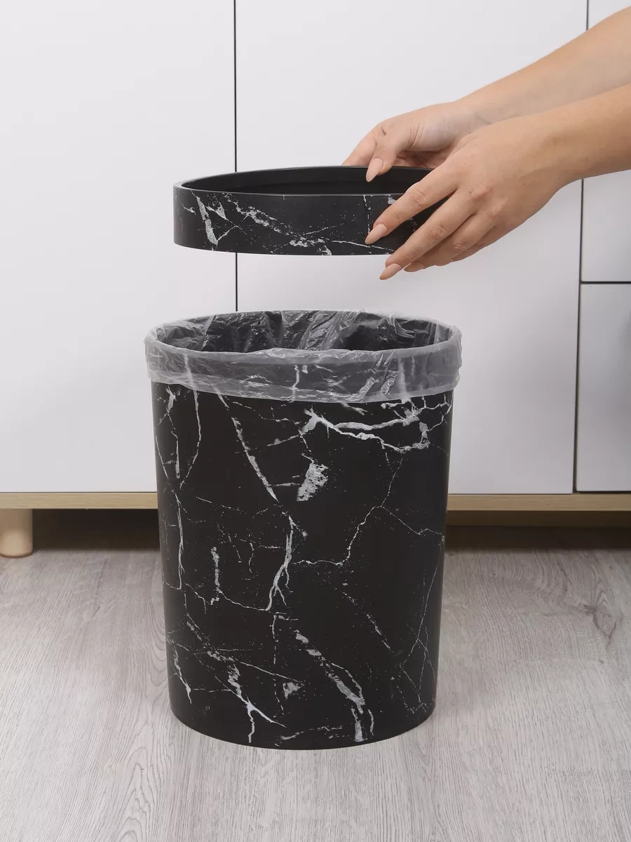 Wallard Mermer Görünümlü Çöp Kutusu 14l 229382551 Siyah