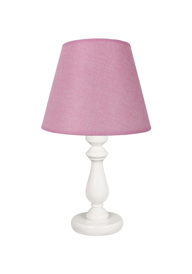 Dekovien Modern Ahşap Ayaklı Kumaş Pembe Abajur