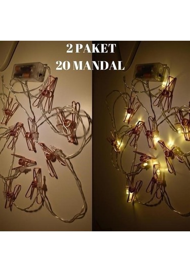 Hobibahçem Bakır Renkli Led Işıklı Fotoğraf Asma Işık Süsleme Mandalları Beyaz