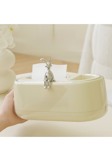 Besthome1 Krem Renk Tavşan Desenli Pratik Havlu Kutusu, Oturma Odası, Banyo, Tv Üstü, Dekoratif Depolama, İnci Beyaz, 25x13x10c