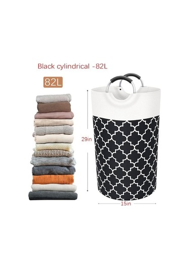 Novahub Siyah 75/82l Büyük Katlanır Su Geçirmez Kemer Takviyeli Uzun Saplı Giysi Saklama Kovası Fener Baskılı Kirli Çamaşır Sepeti 82l Siyah Siyah