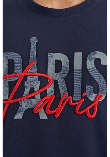 Tommy Lıfe Indigo Yazı Nakışlı O Yaka Oversize Erkek T-shirt - 88223 T11er-88223 001