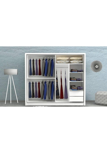 Melis Sürgülü Kapaklı Dolap Gardırop Beyaz - Ücretsiz Kurulum