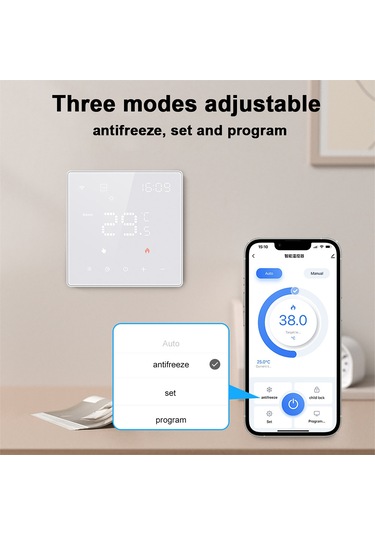 Padalink Siyah Tuya Wifi Elektrik Isıtıcı Termostati 16a - Lcd Ekran, Uygulama Ve Ses Kontrolü İle Ev Isı Yönetimi