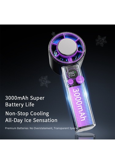 F03 199 Hız Ayarlanabilir 10w Soğuk Kompres Soğutma Fanı Dijital Ekranlı Taşınabilir Turbo El Fanı - Siyah Siyah