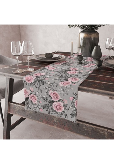 Alkanhomes Gül Desenli Dekoratif Runner N11.540