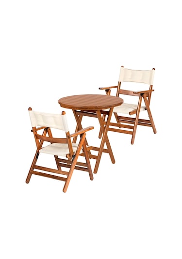Marmaris Katlanır Ahşap Bahçe Balkon Seti: 70Lık Masa, 2 Sandalye