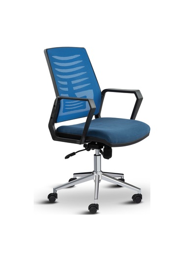 Asbir Mobilya Metis Metal Ayaklı Çalışma Koltuğu Ofis Sandalyesi Mavi Gri