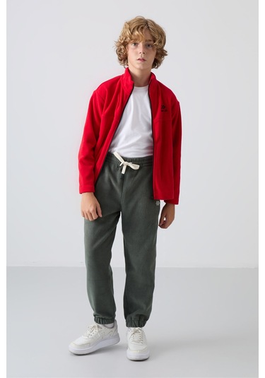 Tommy Life Haki Kalın Yumuşak Dokulu Standart Fit Nakışlı Polar Erkek Çocuk Eşofman Alt - 11220 Haki