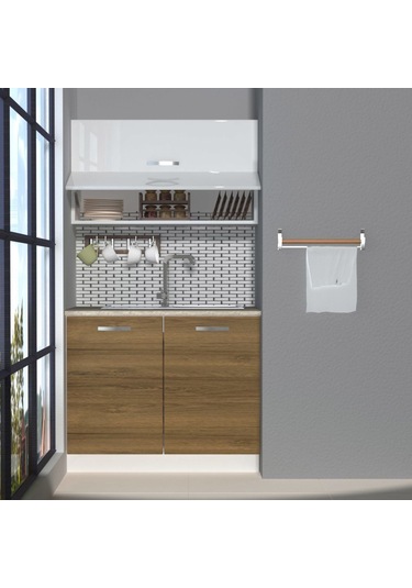 Decoraktiv Mini 100y Mdf Hazır Mutfak Dolabı - Tezgah Dahil - Pera Beyaz Beyaz - Meşe
