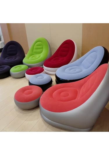 Açık Hava Şişme Lazım Koltuk Ayaklı Set Katlanır Peluş Pvc Salon Şezlong Seti Açık Mavi 116 98 83cm 1,5kg Açık Mavi