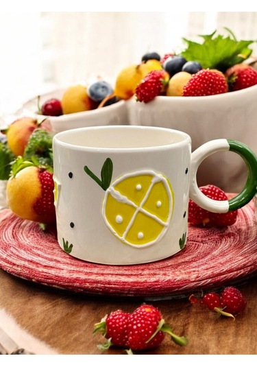 Seramik Kupa Bardak Limon Dilimi Tasarım