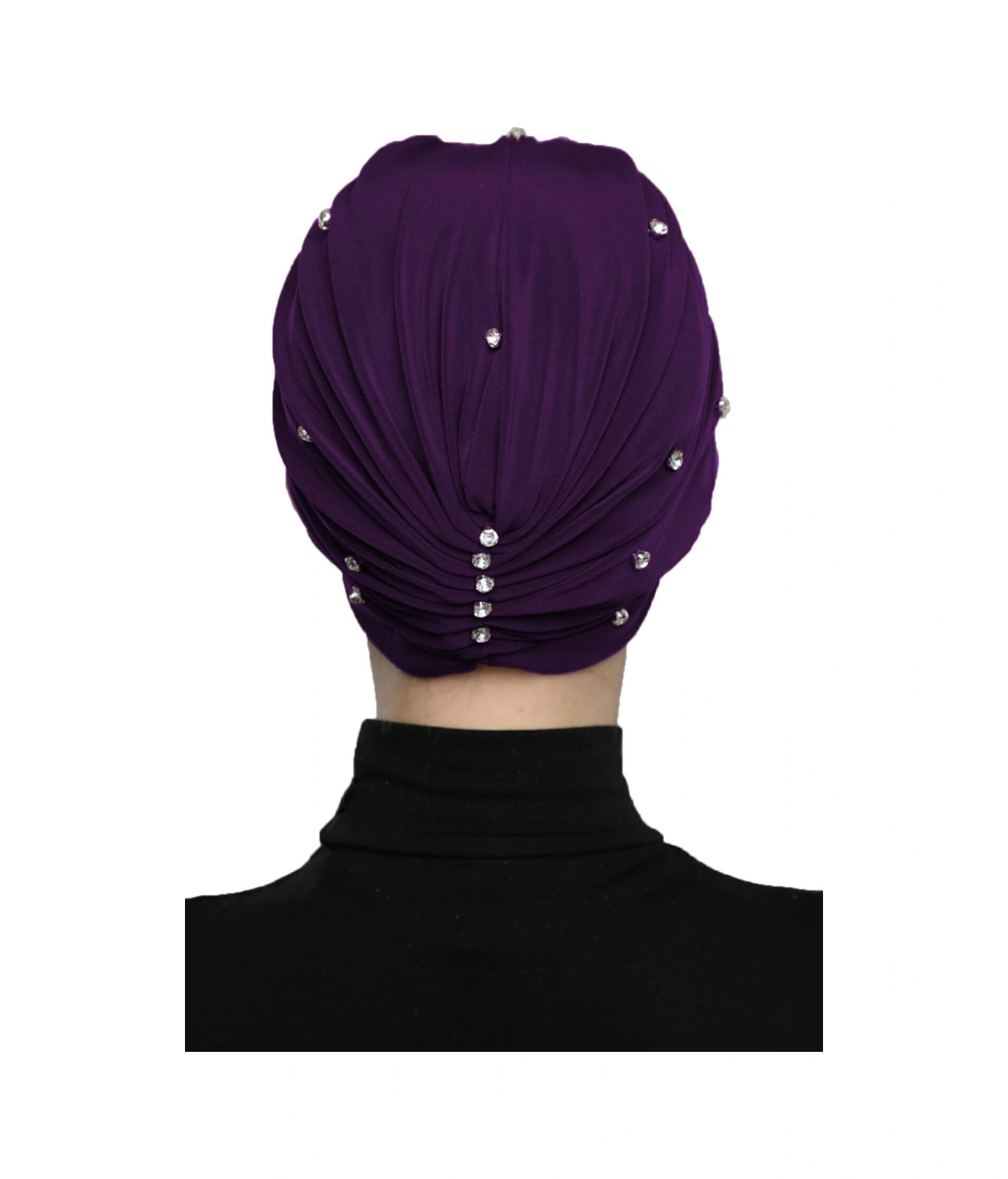 Zeni Taşlı Astarlı El İşi İşlemeli Mor Hazır Türban Tesettür Abiye Bone Mor