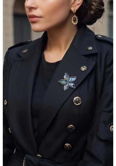 Abalon Shell Çiçek Motifi Sedef Broş Br10-2 Çok Renkli