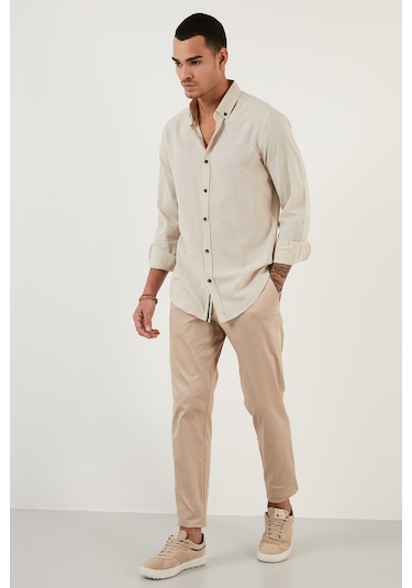 Buratti Pamuklu Regular Fit Düğmeli Yaka Erkek Gömlek Cf20S111871 Taş