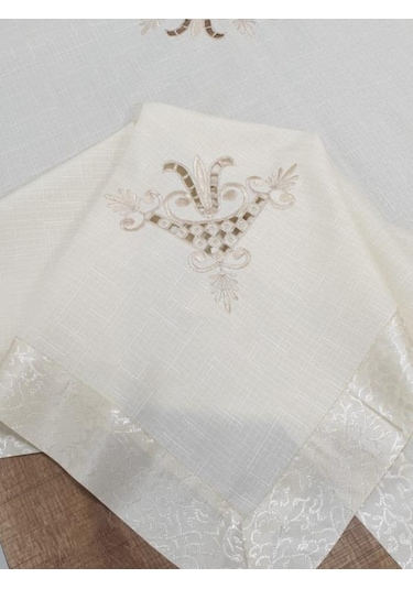 Finezza Karmen Nakışlı Keten Kumaş Bej Masa Örtüsü 160x220 Cm - 9