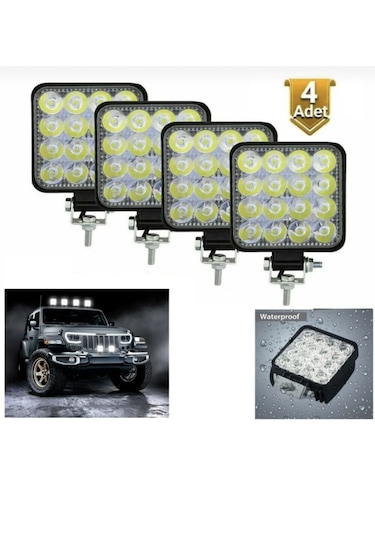 Point 4 Adet 16 Led Off Road Iş Makinesi Kamyon Traktör Projektör Çalışma Ve Sis Lambası 48 Watt 12v 4 Adet