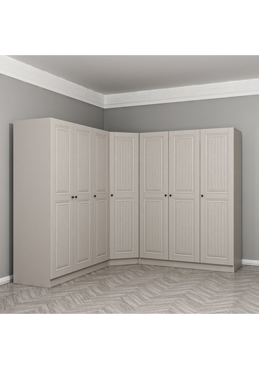 Kale 7 Kapaklı 4 Çekmeceli Köşe Dolap Kumtaşı Mebran İlkbahar 190cm Bej