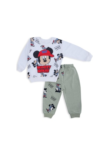 Erkek Bebek Mickey Mouse Baskılı Şapkalı Alt Üst 2'li Takım 001
