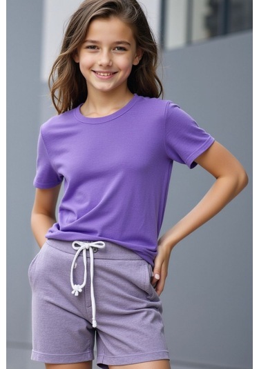 Eflatun Çocuk T-shirt Kız Erkek Unisex %100 Pamuk Eflatun